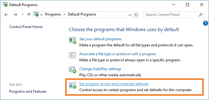 Set program access and computer defaults