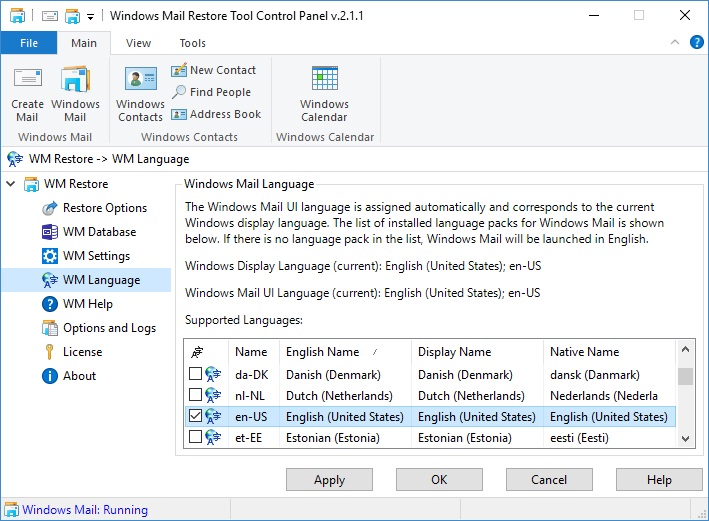 Windows Mail Language